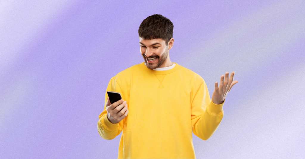 A person holding a mobile phone.