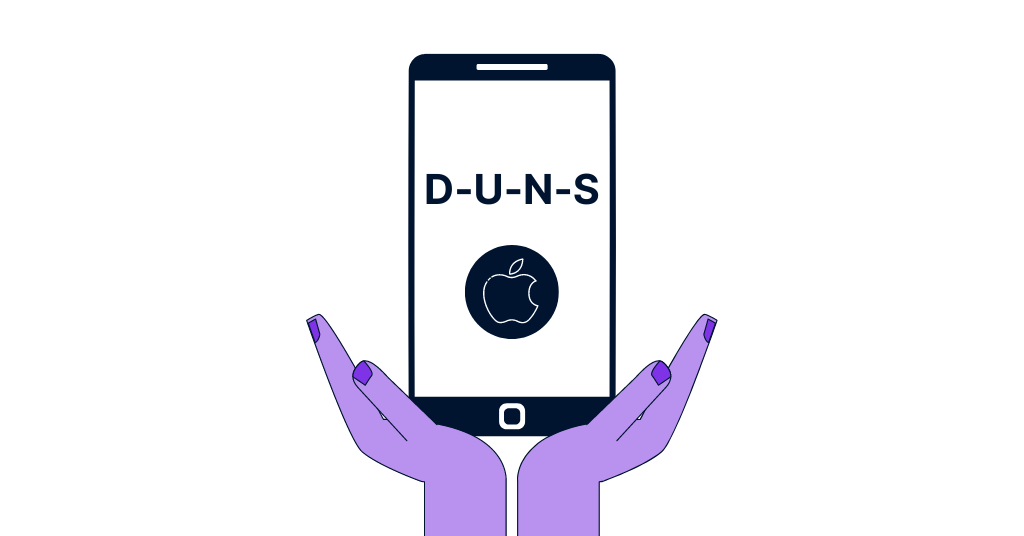 Cover photo for blog post on how to get a DUNS number. Illustrations of iPhone in hands.