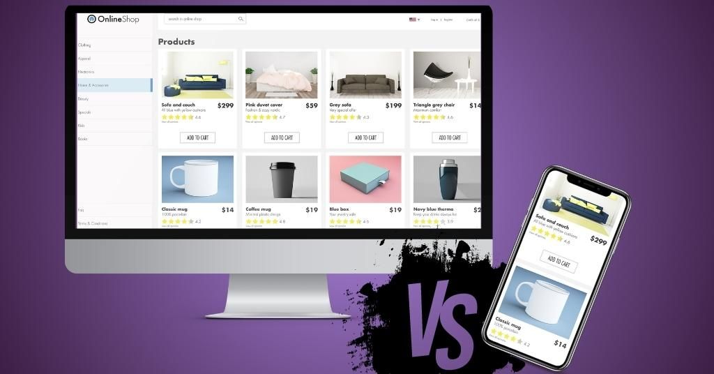 Online shop on mobile vs. desktop devices.