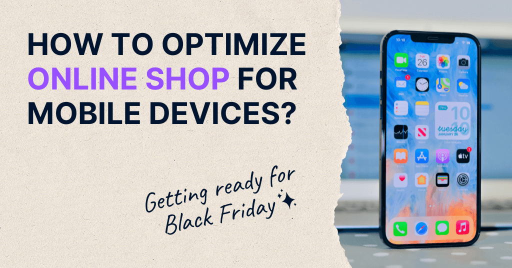 Cover image of a mobile device with a text referring to online shop preparations: how to optimize for mobile devices