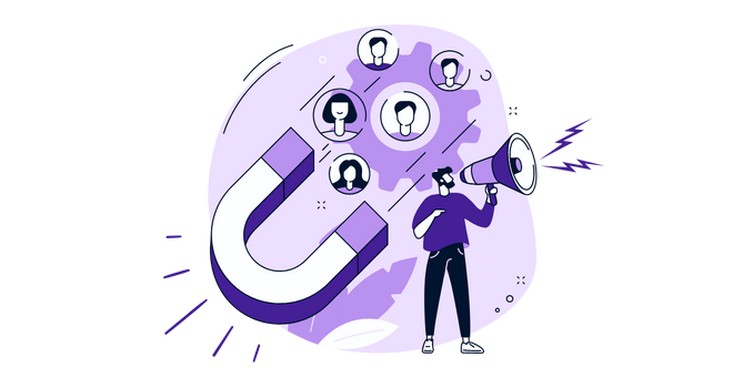 Illustration of a business owner doing customer-acquisition-in-e-commerce.