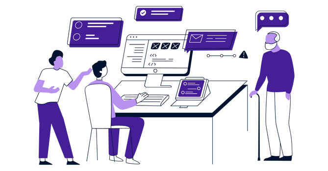 Illustration of people working on e-commerce email marketing.