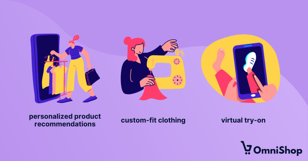 Visual for personalization features that customers adore:  personal product recommendations, custom-fit clothing, virtual try-on.