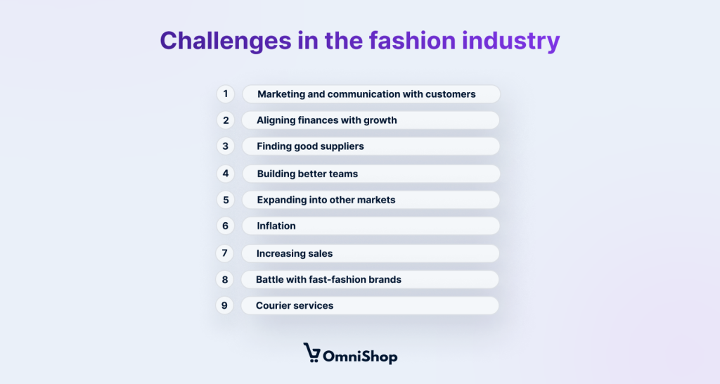 List of the most common challenges that fashion brands have.