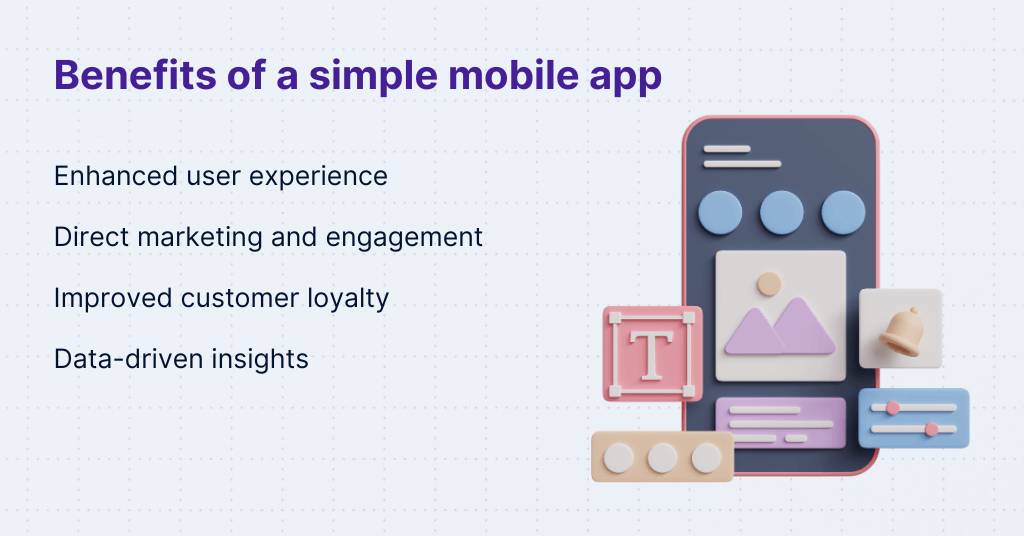 Benefits of a simple mobile app - Enhanced user experience, direct marketing, customer loyalty and data-driven insights.