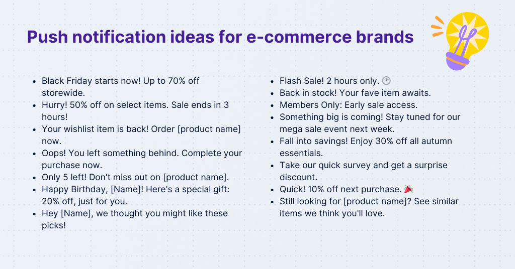 Push notification ideas list for e-commerce brands