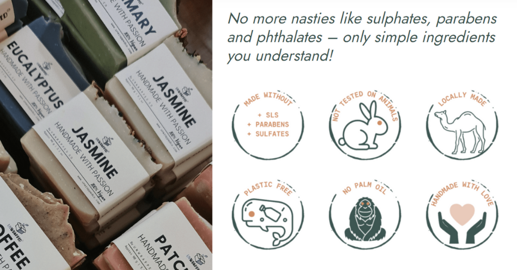 Unwrapped moisturizing soaps are sustainable and ethical.